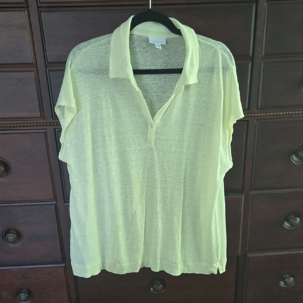 NWOT J.Jill Linen Polo Collared Shirt Size 1X  Yellow